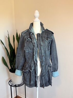 Free People | Double Cloth Cargo Utility Jacket, Gray and Blue